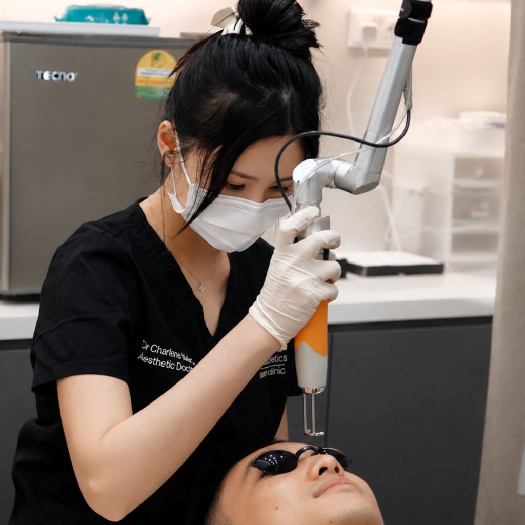 doctor doing dark eye treatment